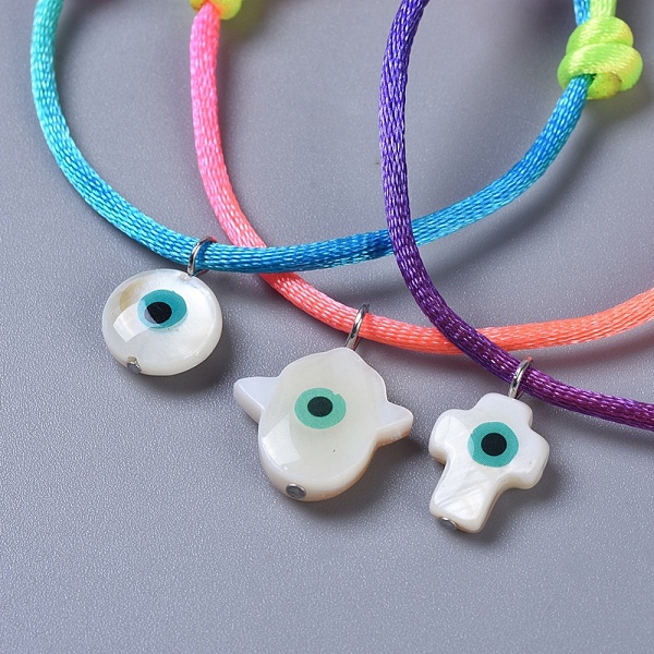 

PandaHall Adjustable Nylon Cord Bracelet Sets, with Freshwater Shell Beads, Hamsa Hand & Evil Eye & Cross, Colorful, 1-3/4 inch~3-3/8 inch...