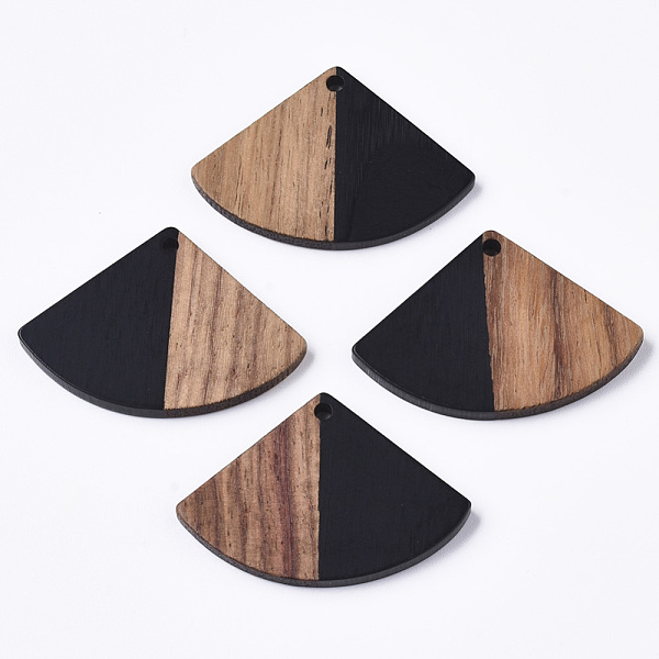 

PandaHall Resin & Wood Pendants, Fan Shape, Black, 26x37.5~38x3.5mm, Hole: 2mm Resin+Wood Fan Black