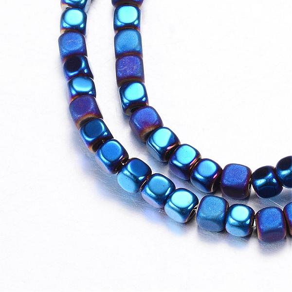 

PandaHall Electroplate Non-magnetic Synthetic Hematite Bead Strands, with Matte Style, Cube, Blue Plated, 3x3x3mm, Hole: 1mm, about...