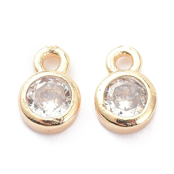 

PandaHall Brass Micro Pave Clear Cubic Zirconia Charms Pendants, Long-Lasting Plated, Flat Round, Real 14K Gold Plated, 8x5x2mm, Hole: 1.2mm...