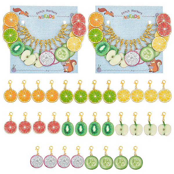 

PandaHall Fruit Slice Pendant Stitch Markers, Alloy Enamel Crochet Lobster Clasp Charms, Locking Stitch Marker with Wine Glass Charm Ring..., Multicolor