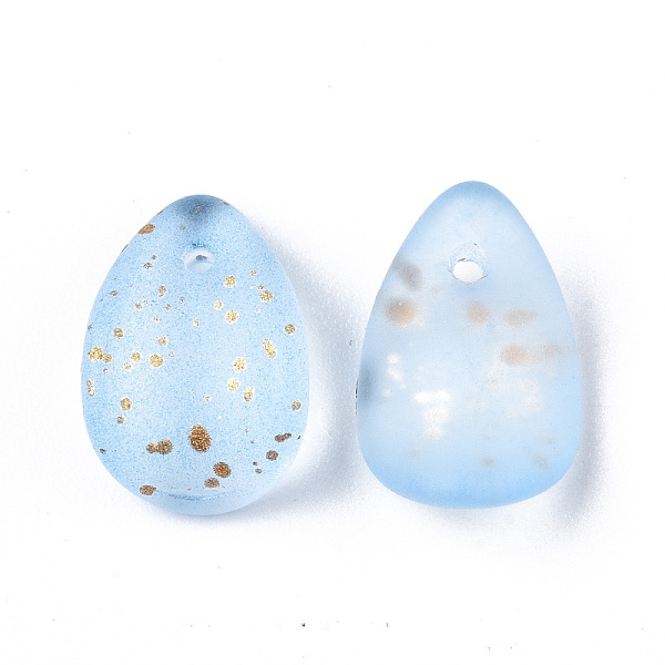 

PandaHall Transparent Spray Painted Glass Charms, with Gold Foil, Frosted, Petaline, Light Sky Blue, 12x8x4.5mm, Hole: 1mm Glass Petaline