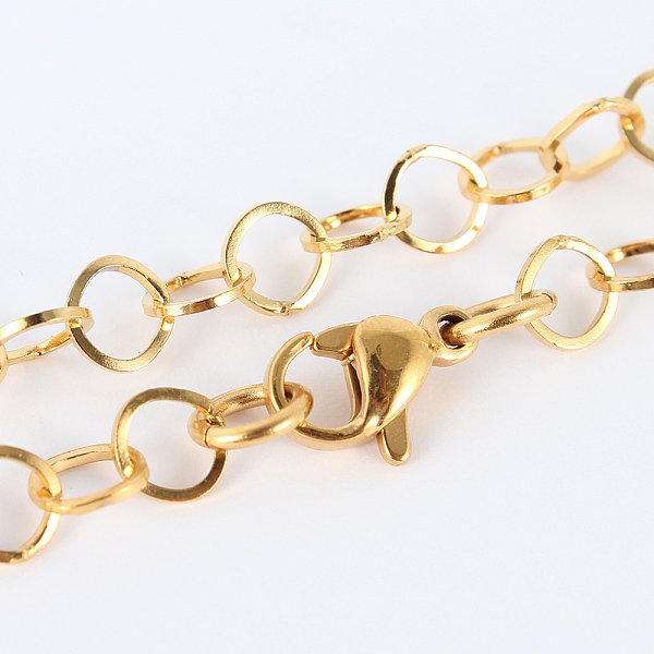 

PandaHall 304 Stainless Steel Cable Chain Necklaces, with Lobster Claw Clasps, Golden, 17.7 inch(44.9cm), 5mm 304 Stainless Steel