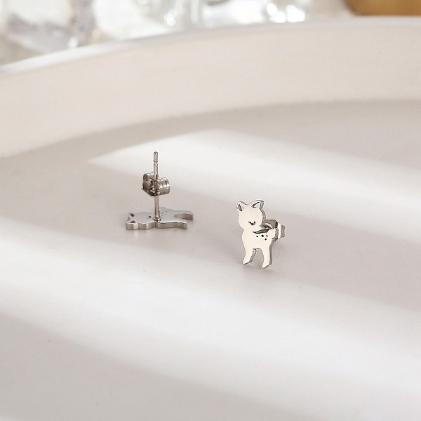 

PandaHall 304 Stainless Steel Stud Earrings for Women, Deer, Stainless Steel Color, 11x7mm Stainless Steel Deer