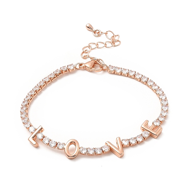 

PandaHall Cubic Zirconia Chain Bracelet, Word Love Rack Plating Brass Jewelry with Chain Extender & Lobster Claw Clasps for Women, Lead Free..., Clear