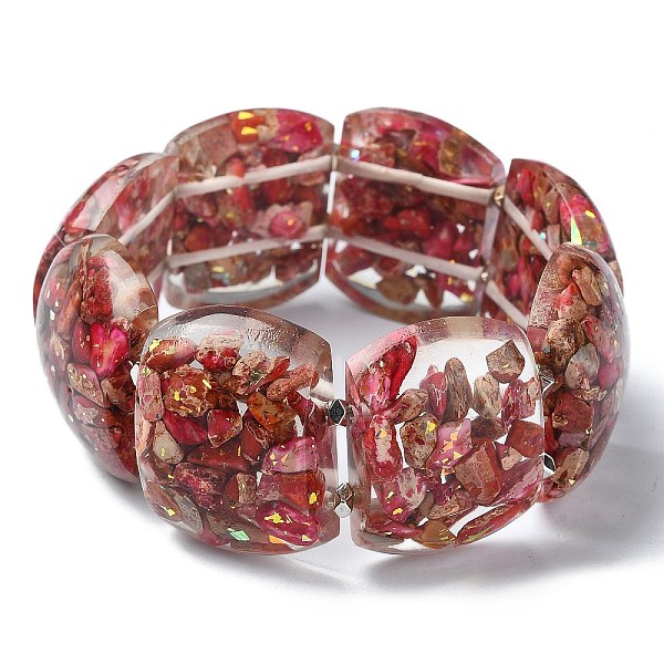 

PandaHall Dyed Natural Imperial Jasper & Synthetic Opal Stretch Bracelets, Epoxy Resin Domino Bracelets for Women, Cerise, Inner Diameter..., Red