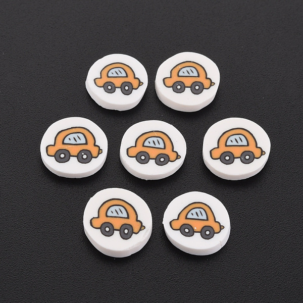 

PandaHall Handmade Polymer Clay Cabochons, Flat Round with Car, White, 9~10.5x2mm, about 5000pcs/1000g Polymer Clay Flat Round White