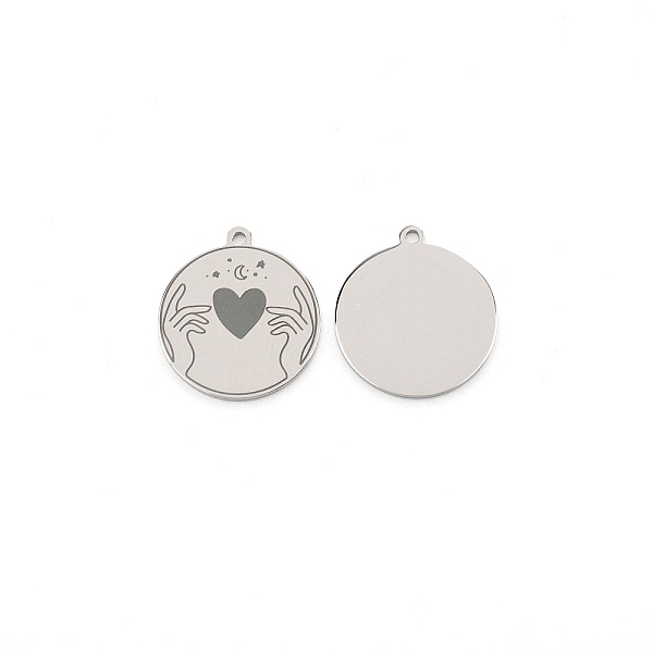 

PandaHall 304 Stainless Steel Pendants, Flat Round with Heart Pattern, Stainless Steel Color, 28x25x1.5mm, Hole: 2mm 304 Stainless Steel...