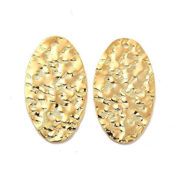 

PandaHall 201 Stainless Steel Pendants, Textured, Oval Charm, Real 24K Gold Plated, 27x15x1mm, Hole: 1.2mm 201 Stainless Steel Oval