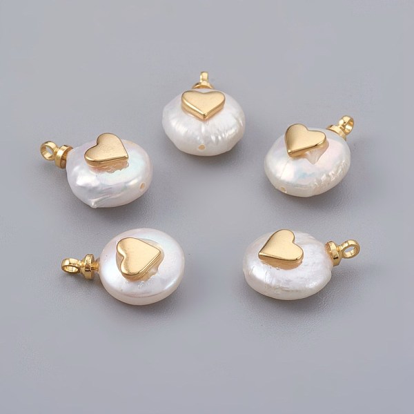 

PandaHall Natural Cultured Freshwater Pearl Pendants, with Brass Findings, Long-Lasting Plated, Heart, Real 18K Gold Plated..., White
