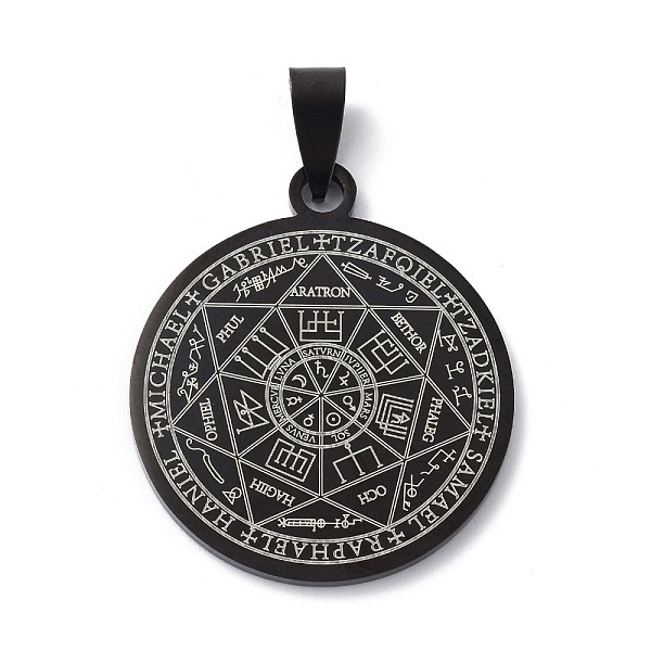 

PandaHall Titanium Steel Pendants, Flat Round with Seals of the Seven Archangels, Electrophoresis Black, 42mm, Hole: 7.6x3mm Titanium Steel...