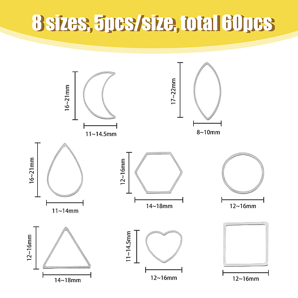 

PandaHall SUPERFINDINGS 80Pcs 8 Style Stainless Steel Linking Rings Blank Frame Hollow Pendants Stainless Steel Color Jewelry Connector...