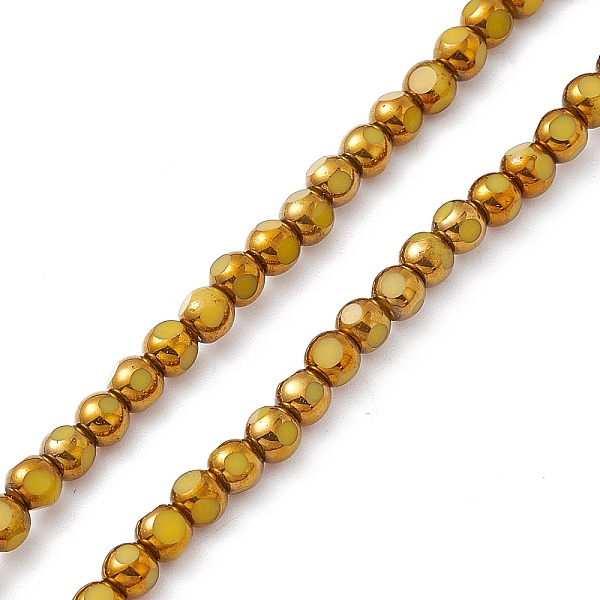 

PandaHall Electroplate Glass Beads Strands, Half Rainbow Plated, Faceted Round, Gold, 4.5x4mm, Hole: 0.8mm, about 63pcs/strand, 10.24 inch...