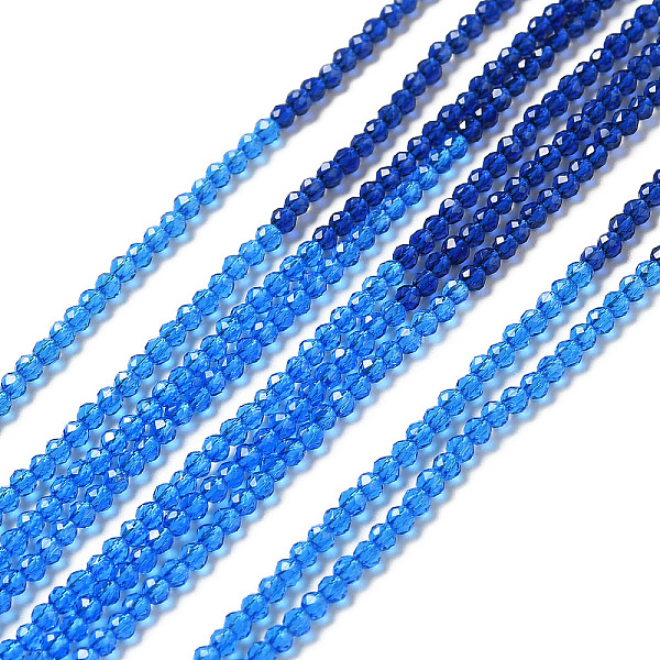 

PandaHall 2 Colors Transparent Glass Beads Strands, Segmented Multi-color Beads, Faceted, Round, Dodger Blue, 2mm, Hole: 0.5~0.6mm, about...