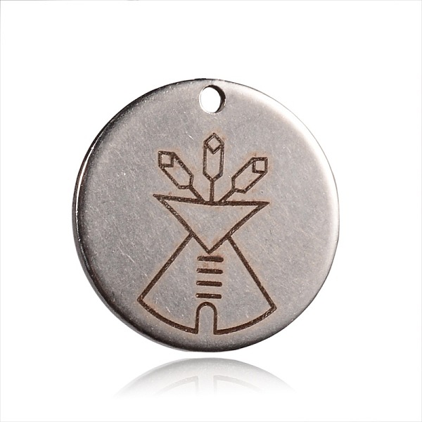 

PandaHall Spray Painted Stainless Steel Pendants, Flat Round with Pattern, Peru, 20x1mm, Hole: 1mm Stainless Steel Flat Round Brown