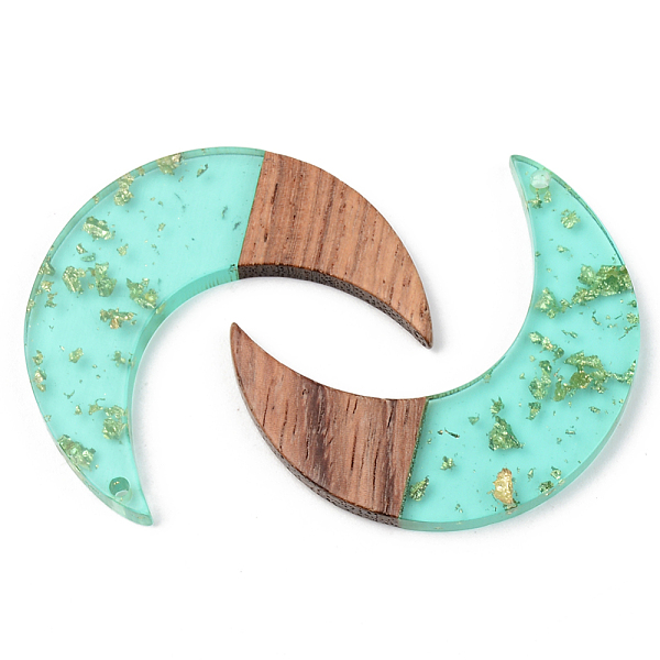 

PandaHall Transparent Resin & Walnut Wood Pendants, with Gold Foil, Moon, Pale Turquoise, 38x30x3mm, Hole: 2mm Resin+Wood Moon Cyan