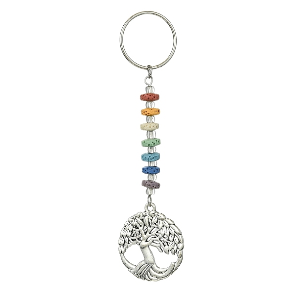 

PandaHall Chakra Natural Lava Rock & Alloy Tree of Life Pendant Keychain, with Iron Split Key Rings, Antique Silver, 10.1cm Alloy Tree of...