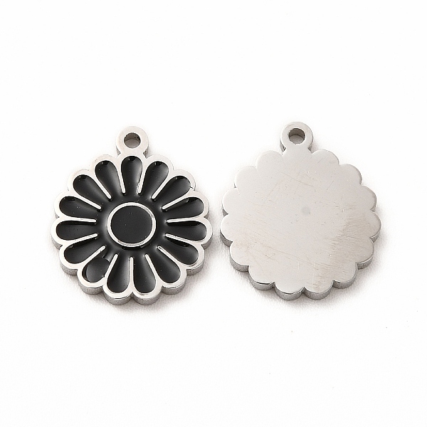 

PandaHall 304 Stainless Steel Enamel Charms, Daisy, Black, 14x12x1mm, Hole: 1.2mm Alloy+Enamel Flower Black
