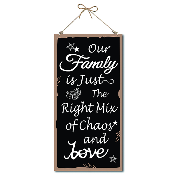 PandaHall Printed Wood Hanging Wall Decorations, for Front Door Home Decoration, with Jute Twine, Rectangle with Word, Black, 30x15x0.5cm...