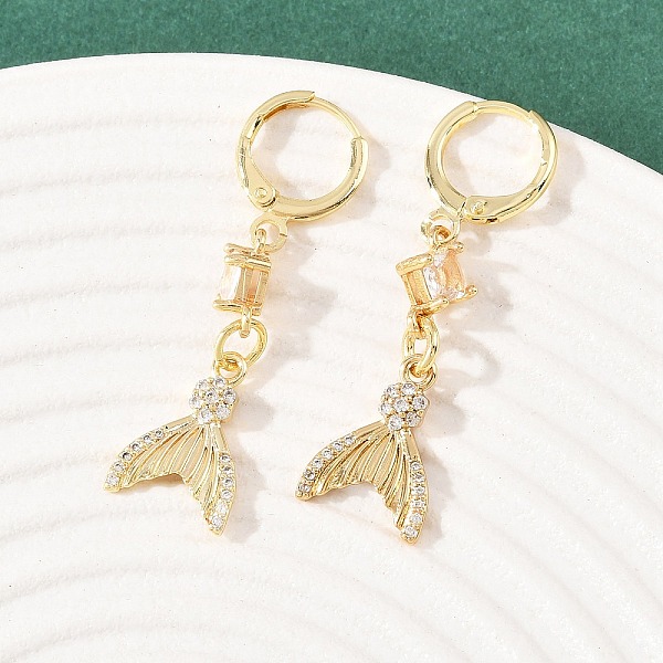 フィッシュテール真鍮マイクロパヴェキュービックジルコニアフープピアス