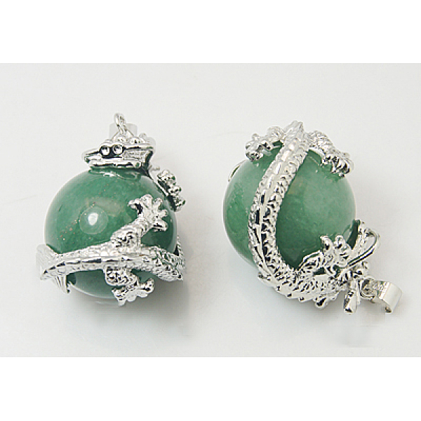 

PandaHall Natural Green Aventurine Pendants, with Brass Findings, Dragon with Round, 27x22mm, Hole: 5mm Green Aventurine Round Green