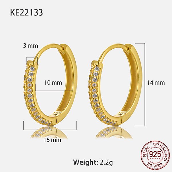 

PandaHall 925 Sterling Silver Micro Pave Cubic Zirconia Hoop Earrings, with S925 Stamp, Real 18K Gold Plated, 15x3mm Sterling Silver Ring..., Clear