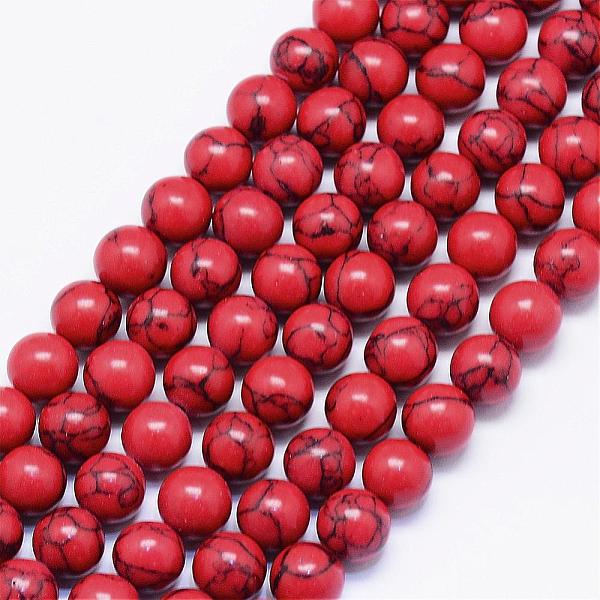 

PandaHall Synthetic Turquoise Bead Strands, Round, Dyed, 8mm, Hole: 1mm, about 48pcs/strand, 15.15 inch Synthetic Turquoise Round Red