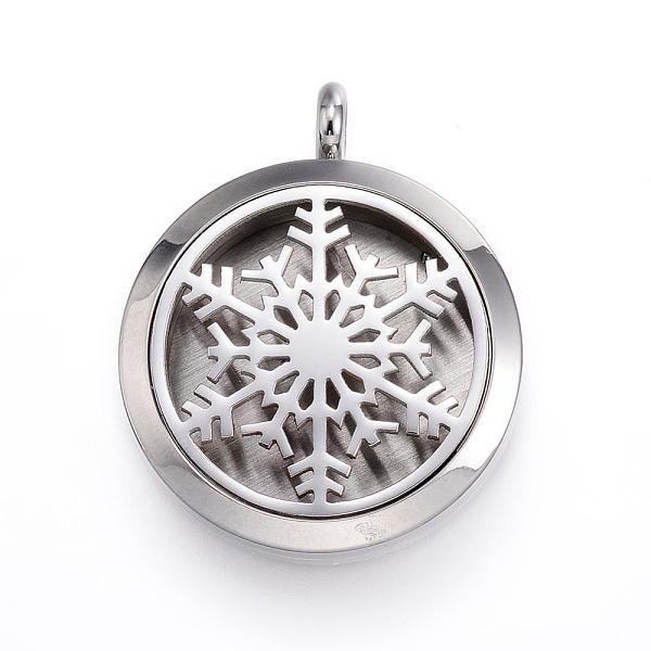 

PandaHall 316 Surgical Stainless Steel Diffuser Locket Pendants, with Perfume Pad and Magnetic Clasps, Flat Round with Snowflake, Stainless..., Multicolor