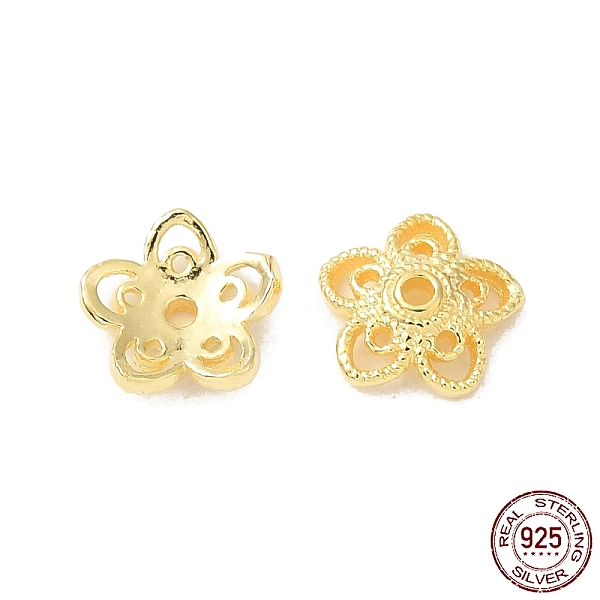 

PandaHall 925 Sterling Silver Bead Caps, 5-Petal, Flower, Real 18K Gold Plated, 8x7.5x2.5mm, Hole: 1mm, about 35pcs/10g Sterling Silver