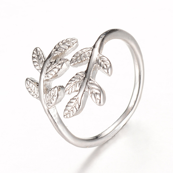 

PandaHall Brass Cuff Finger Rings, Leaf, Platinum, US Size 4 1/4(15mm) Brass