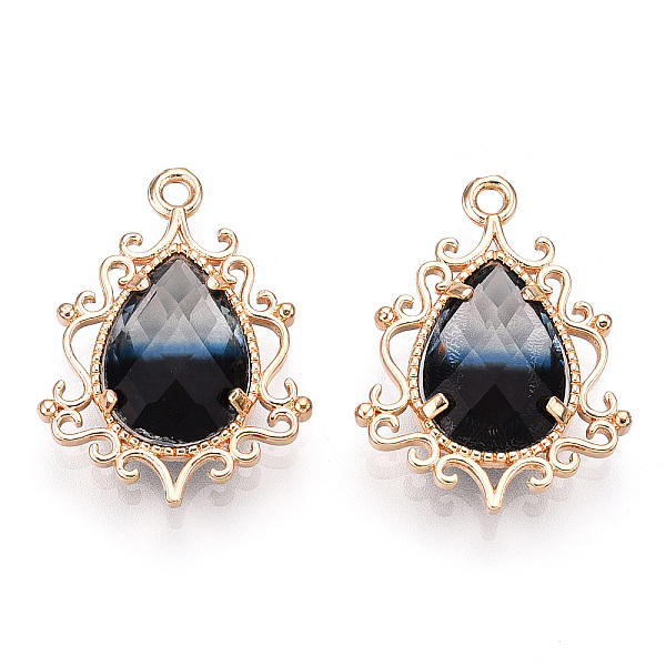 

PandaHall Brass Pendants, Two Tone, with Faceted Glass, Teardrop, Golden, Black, 25.5x19x6mm, Hole: 1.6mm Brass+Glass Teardrop Black