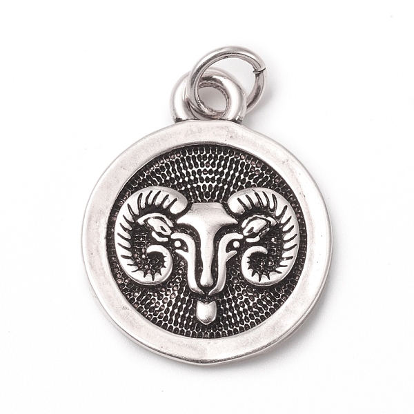 

PandaHall Brass Pendants, with Jump Rings, Long-Lasting Plated, Flat Round with 12 Constellation/Zodiac Sign, Antique Silver, Aries...