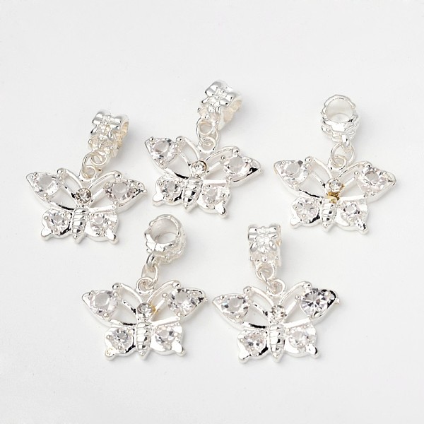 

PandaHall Brass Rhinestone European Dangle Charms, Butterfly, with Alloy Findings, Silver Color Plated, Clear, 29mm, Hole: 4.5mm...