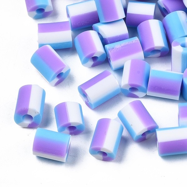 

PandaHall Handmade Polymer Clay Beads, 3 Tone, Column, Light Sky Blue, 5x2.5~6.5mm, Hole: 1.8mm Polymer Clay Column