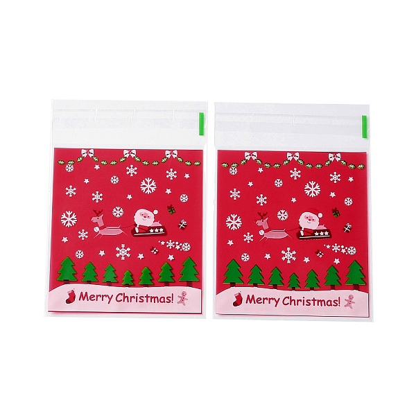 PandaHall Christmas Theme Plastic Bakeware Bag, with Self-adhesive, for Chocolate, Candy, Cookies, Square, Red, 130x100x0.2mm, about...