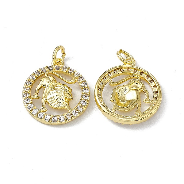 

PandaHall Real 18K Gold Plated Brass Micro Pave Clear Cubic Zirconia Pendants, with Jump Ring, Ring with Constellation Charm, Leo...