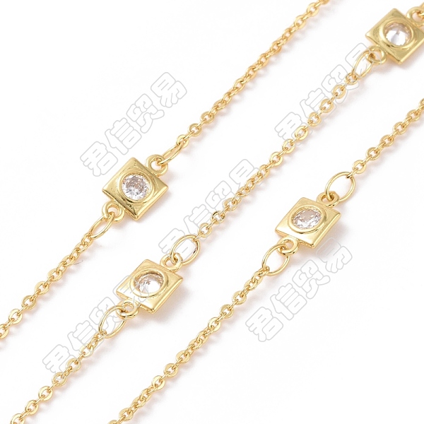 

PandaHall Clear Cubic Zirconia Square Link Chains, with Brass Findings, Unwelded, Cadmium Free & Nickel Free & Lead Free, Real 18K Gold...