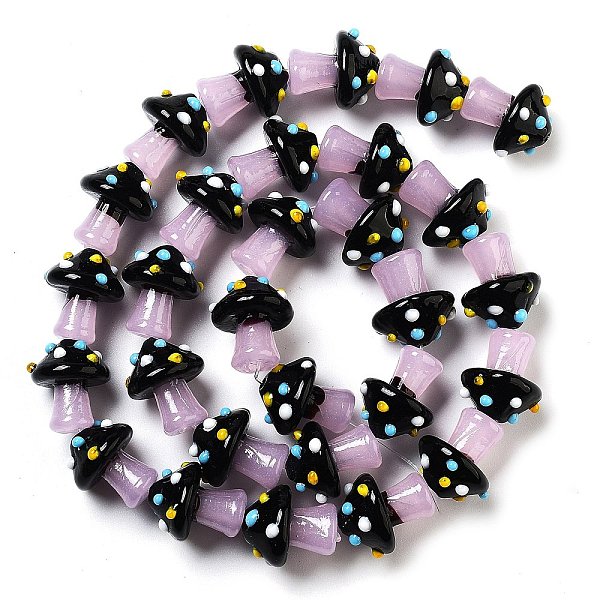 Handmade Lampwork Bumpy Beads Strands, Mushroom, Black, 16-17x14.5-16.5x14-16mm, Hole: 1.2-1.8mm, about 30pcs/strand, 17.13-19.76''(43.5-50.2cm)