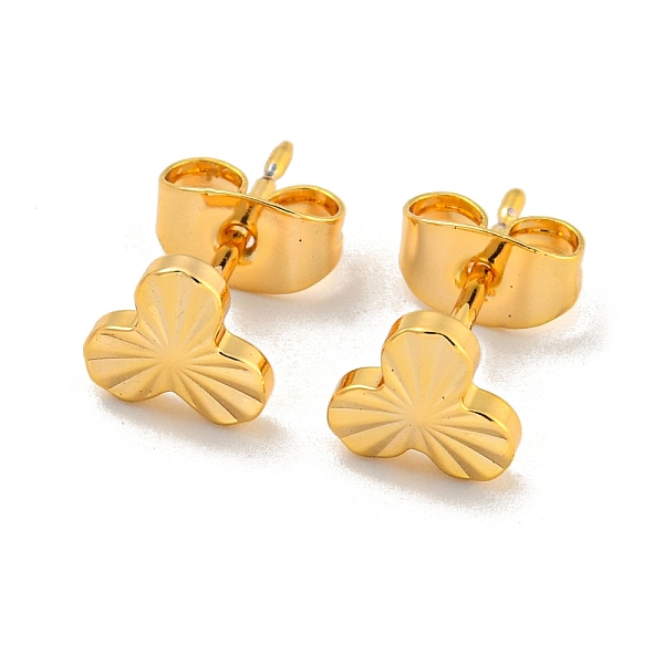 

PandaHall Brass Stud Earrings for Women, Real 18K Gold Plated, Clover, 6.5x7mm Brass Clover Gold