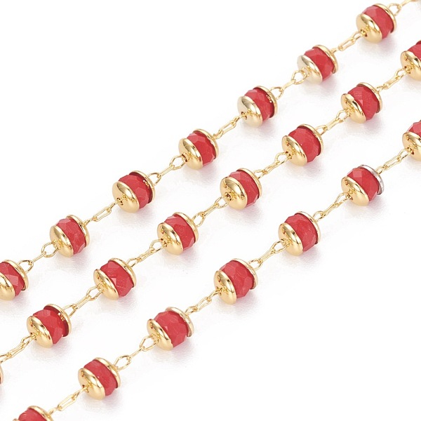 

PandaHall Handmade Glass Beaded Chains, with Brass Findings, Long-Lasting Plated, Rondelle, Faceted, Soldered, Golden, Red, 4mm, about 32.8...