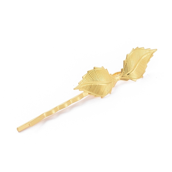 

PandaHall Iron Hair Bobby Pins, with Brass Findings, Leaf, Long-Lasting Plated, Golden, 72x4.5mm, Leaf: 42x14mm Iron