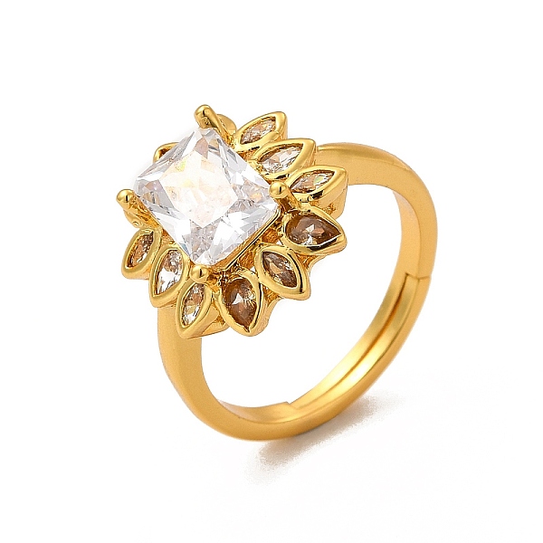 

PandaHall Clear Cubic Zirconia Flower Adjustable Ring, Rack Plating Brass Jewelry for Women, Cadmium Free & Lead Free, Real 18K Gold Plated...