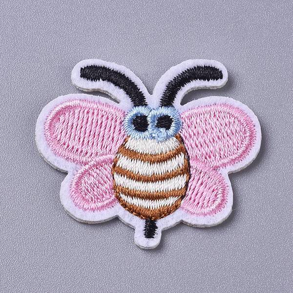 PandaHall Computerized Embroidery Cloth Iron on/Sew on Patches, Costume Accessories, Appliques, Bees, Pearl Pink, 31.5x37x1.5mm Cloth Bees...