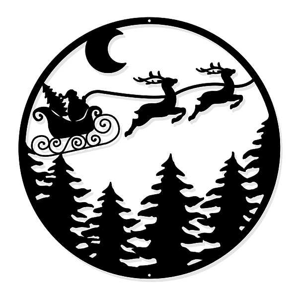 

PandaHall Iron Wall Art Decorations, for Front Porch, Living Room, Kitchen, Christmas Theme, Flat Round with Santa Claus & Forest...