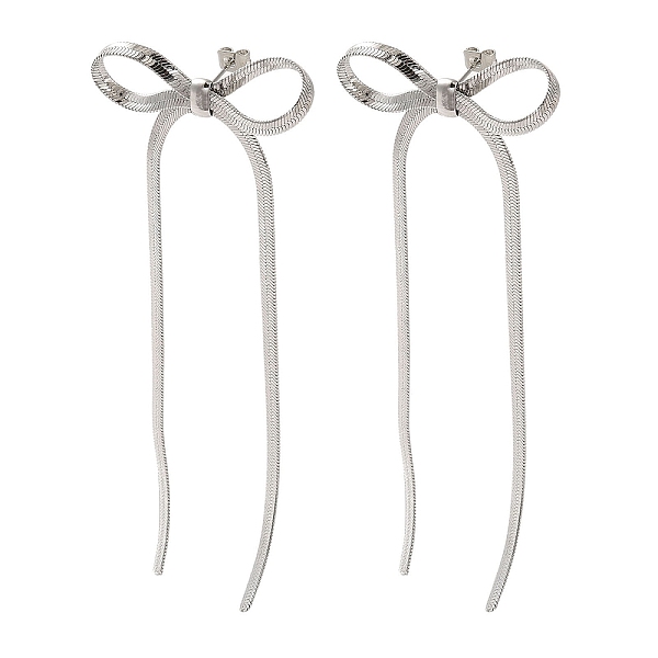 

PandaHall Brass Stud Earrings, Bowknot, Platinum, 85~88x36~38mm Brass Bowknot