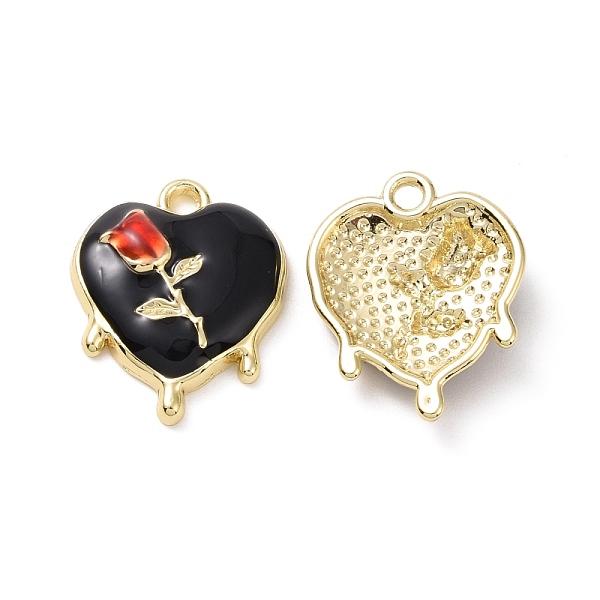 

PandaHall Alloy Enamel Pendants, Light Gold, Heart with Rose, Black, 19x15x4.5mm, Hole: 1.8mm Alloy+Enamel Heart Black