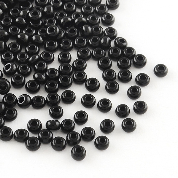 

PandaHall Czech Glass Beads, 11/0 Round Glass Seed Beads, Black, 2x1.5mm, Hole: 1mm, about 30000pcs/bag, 450g/bag Czech Glass Black