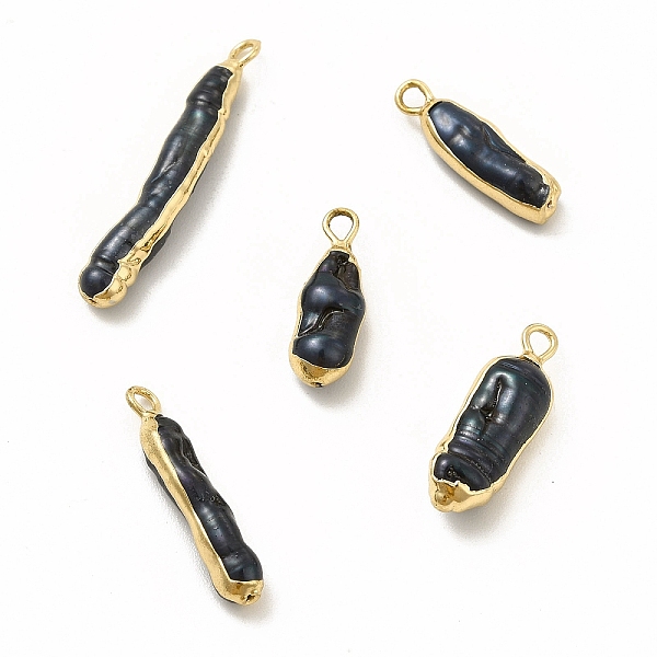 

PandaHall Baroque Natural Keshi Pearl Pendants, Dyed, Nuggets Charms, with Brass Loops, Black, Light Gold, 17~30x4~7x4~6mm, Hole: 1.6mm...