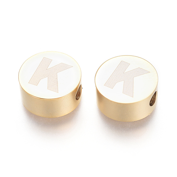 

PandaHall 304 Stainless Steel Beads, Flat Round with Letter, Letter.K, 10x4.5mm, Hole: 2mm 304 Stainless Steel Letter K
