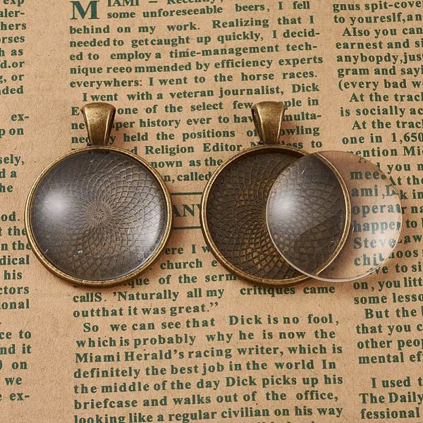 

PandaHall DIY Pendant Making, Tibetan Style Alloy Pendant Cabochon Settings and Transparent Glass Cabochons, Flat Round, Antique Bronze..., Clear